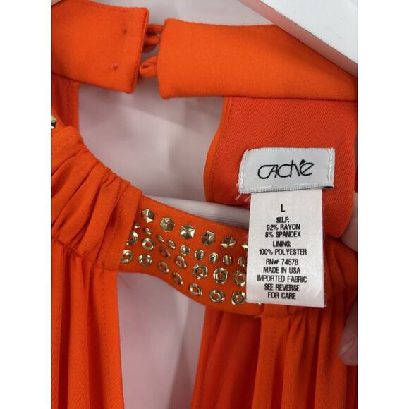 Cache Vintage Sleeveless Dress Womens Large Orange Bodycon Stretch Studded Club - Picture 11 of 16